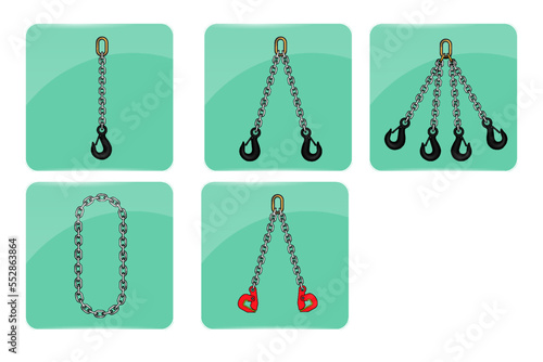 Chain slings set, and glass buttons with chain slings icon
