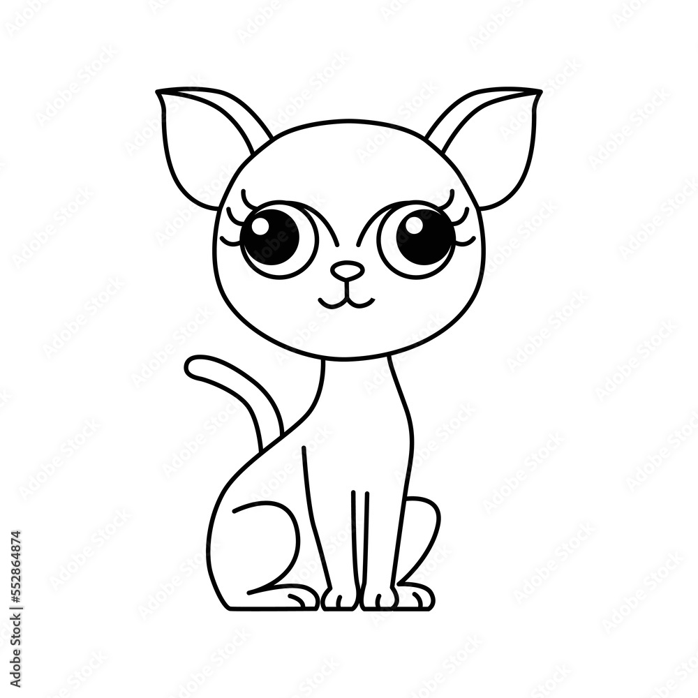 Cute Cat Cartoon Characters Vector Illustration For Kids Coloring Book