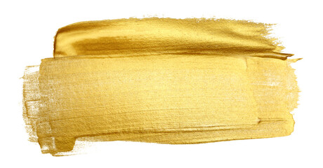 Gold (bronze) glittering color smear brushstroke stain blot on Png transparent background. Abstract Painting texture.