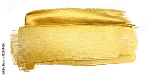 Gold (bronze) glittering color smear brushstroke stain blot on Png transparent background. Abstract Painting texture.