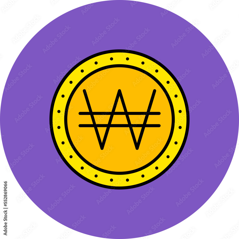 Won Multicolor Circle Filled Line Icon Won Multicolor Circle Filled Line Icon