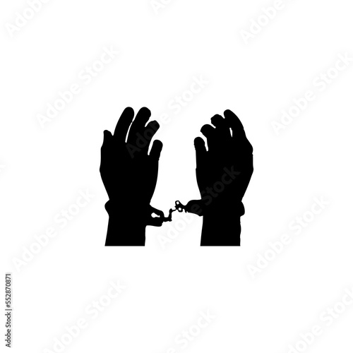 Handcuffs icon. Simple style stop acts of violence poster background symbol. Handcuffs brand logo design element. Handcuffs t-shirt printing. vector for sticker.