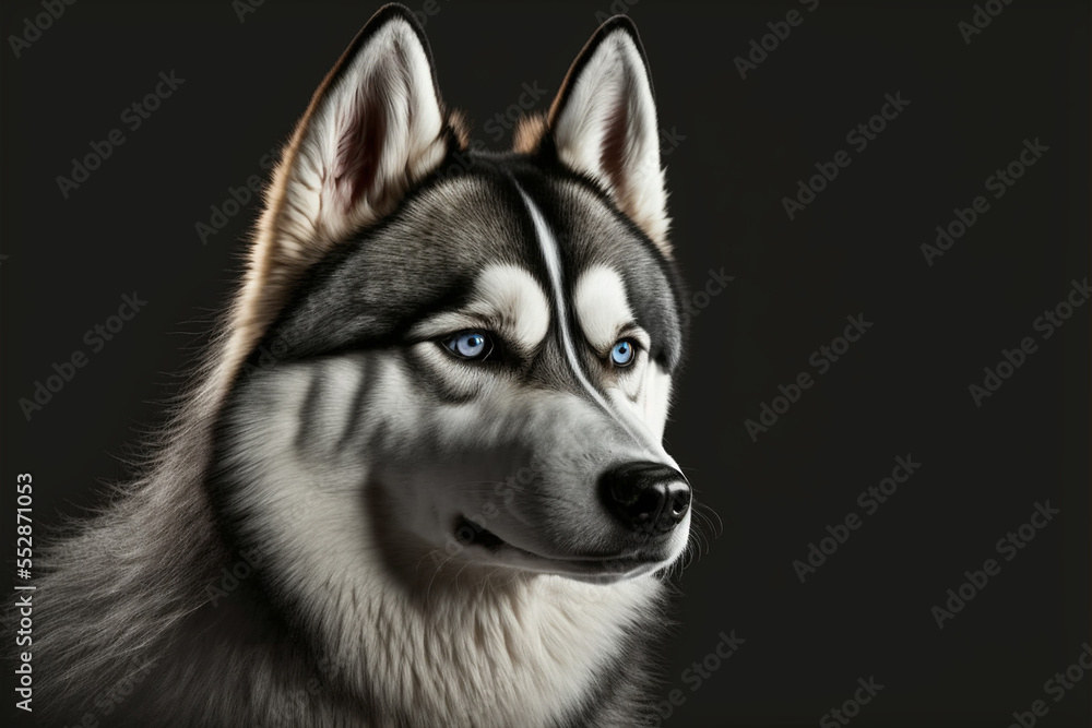 Close up on a husky dog eyes on black Close up on a husky dog eyes on black