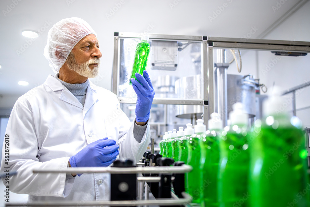 Liquid soap and detergent production. Stock Photo Adobe Stock