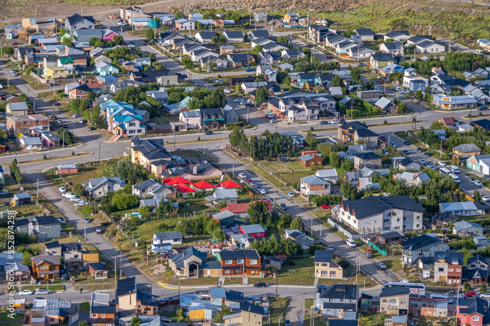 aerial view of residential houses in el chalten, argentina