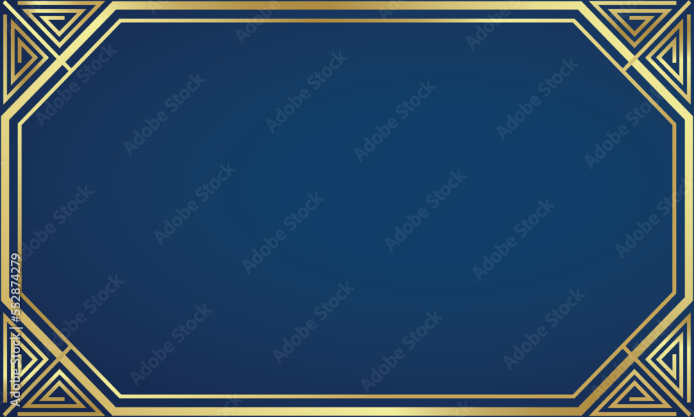 blue background with golden border, Abstract template blue with golden