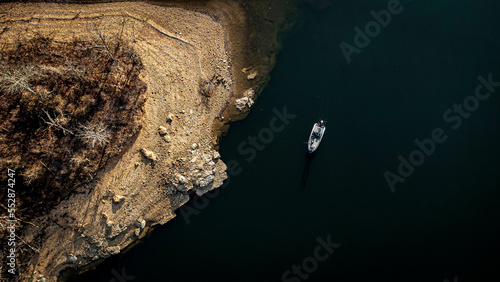 Bass Boat aerial drone photo fishing on lake