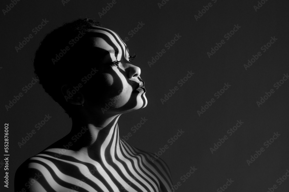 Portrait of a woman with projection of parallel lines