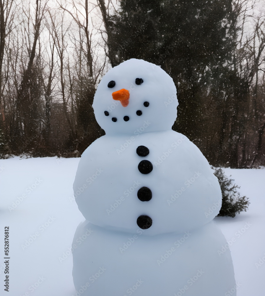 Obraz premium Realistic illustration of snowman outdoors, generative ai