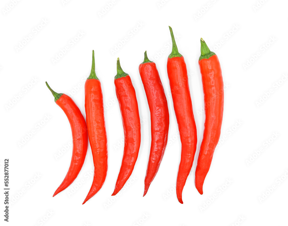 Red hot chili peppers isolated on white background. Top view Red hot chili peppers isolated on white background. Top view