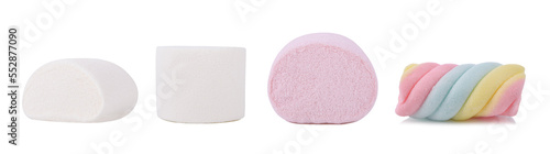 Colorful marshmallows candy isolated on white background.