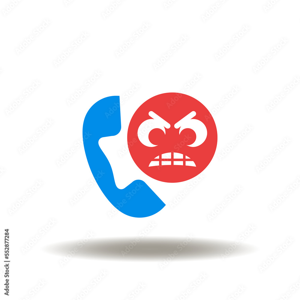 Vector illustration of handset with angry face. Icon of complaints. Symbol of complain. Sign of customer complaint.