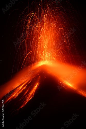 Eruption and lava ob the Fuego volcano