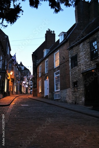 Historic old town of Lincoln in the evening, England United Kingdom