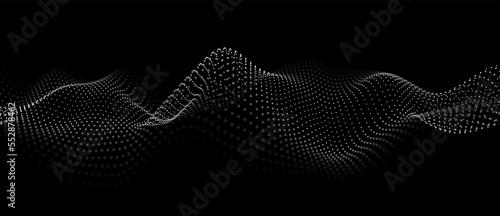 Wave of dots. Gradient wavy background. Abstract cyber backdrop of points. 3d vector illustration.