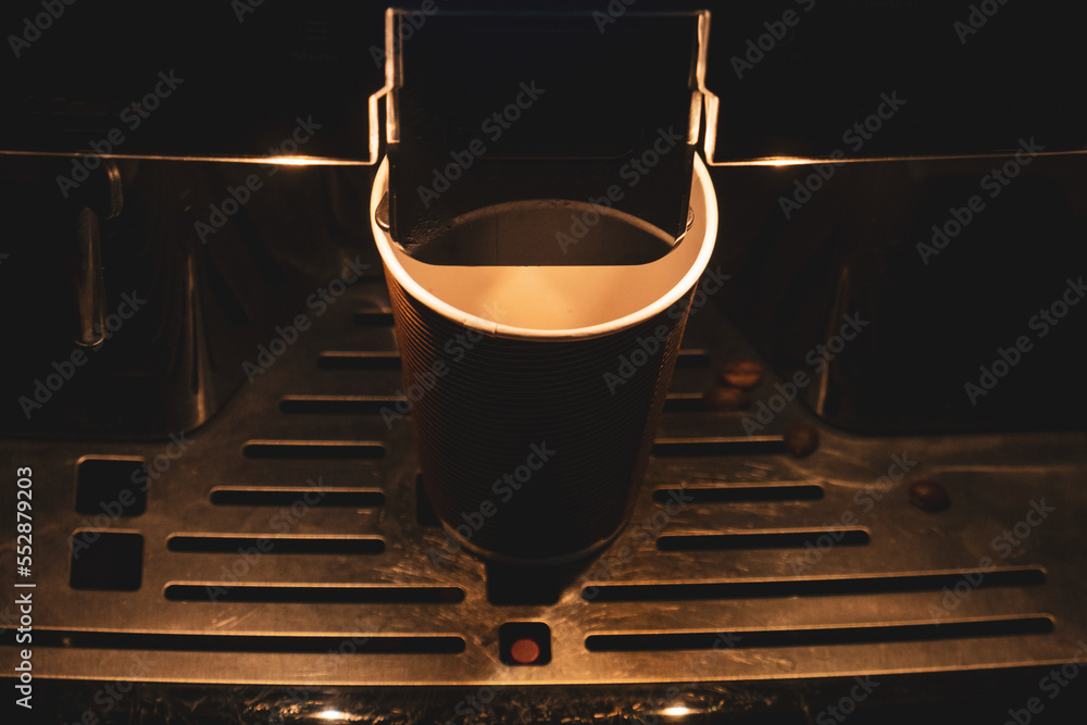 Paper cup with coffee in a coffee machine, natural photo Stock Photo ...
