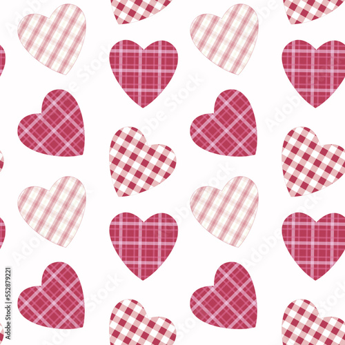 Seamless pattern in plaid textures in pink shades and isolated background. Design for Valentine Day, Weddings, Mother day celebration, greeting cards, invitations, textile, home decor, scrapbooking.