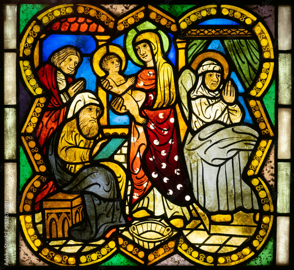 Nativity stained glass church window
