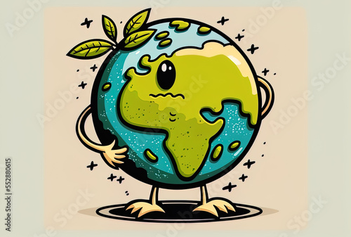 Cartoon image of a globe holding the earth, a worldwide world ecological sign or emblem. Generative AI