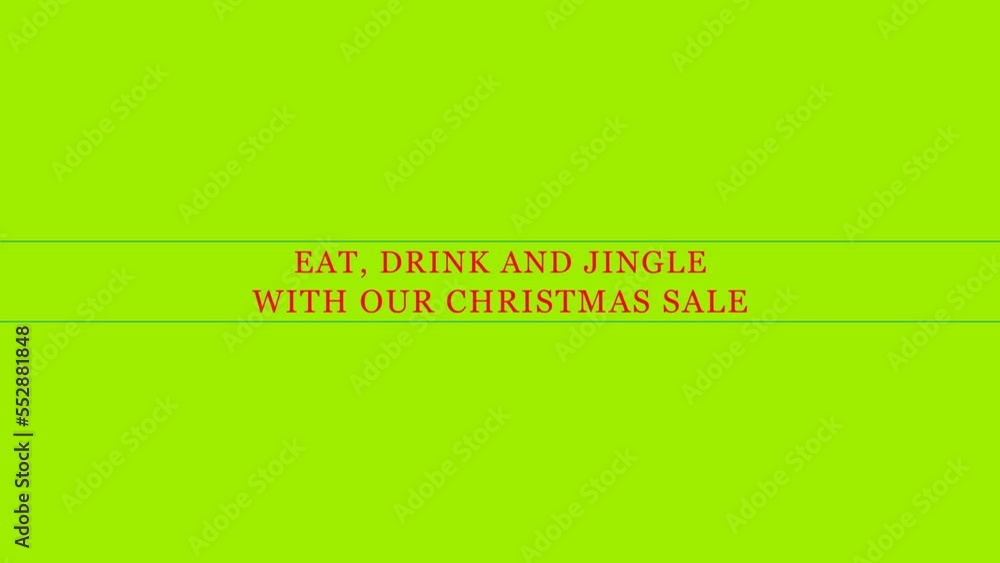 EAT DRINK AND JINGLE WITH OUR CHRISTMAS SALE text on lemon background with Alpha Channel. Christmas New Year concept. Funny slogan. Footage for sale. Winter Holidays. 4K with copy space 3d animation EAT DRINK AND JINGLE WITH OUR CHRISTMAS SALE text on lemon background with Alpha Channel. Christmas New Year concept. Funny slogan. Footage for sale. Winter Holidays. 4K with copy space 3d animation