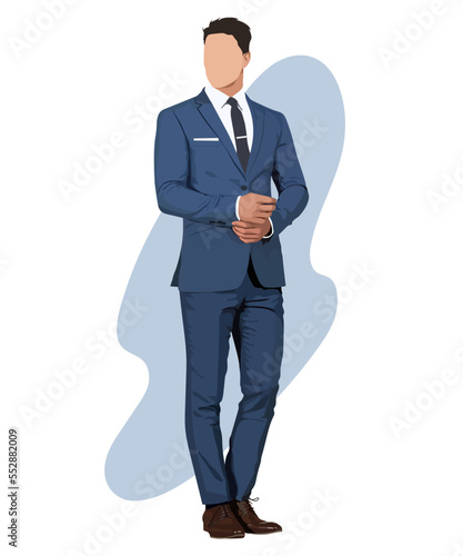 Stylish male businessman in a business suit on an interesting background cartoon male characters. Men in fashion clothes. Flat style vector illustration.