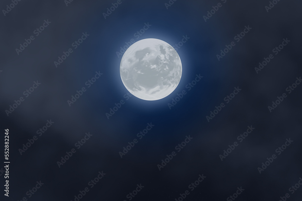 Full moon with clouds in the spooky night cloudy sky printable background
