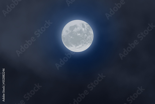 Full moon with clouds in the spooky night cloudy sky printable background