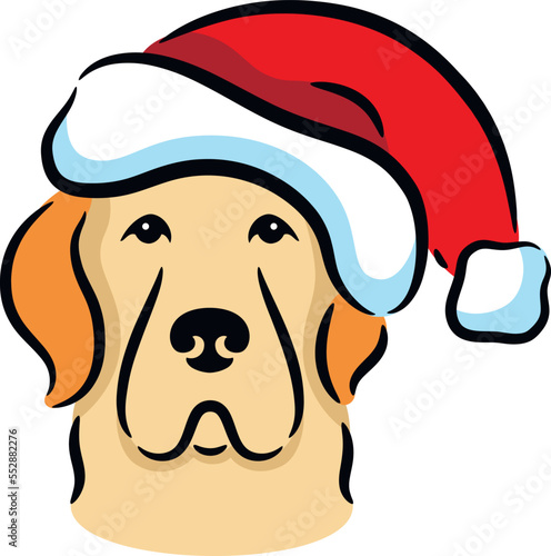 Illustration of a dog in Christmas hat, isolated