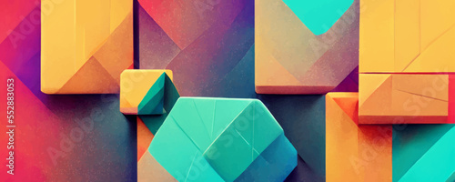 Abstract 3d render geometric composition colorful.