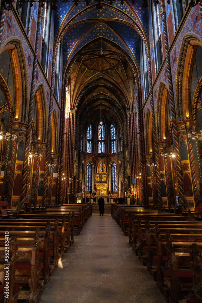Vertical shot of St. Marie cathedral interior with bishop