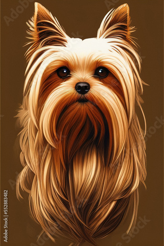 Yorkshire terrier dog portrait, illustration, generative ai