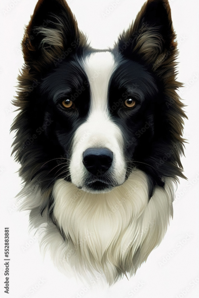 Fototapeta premium Border collie dog portrait, illustration, generative ai