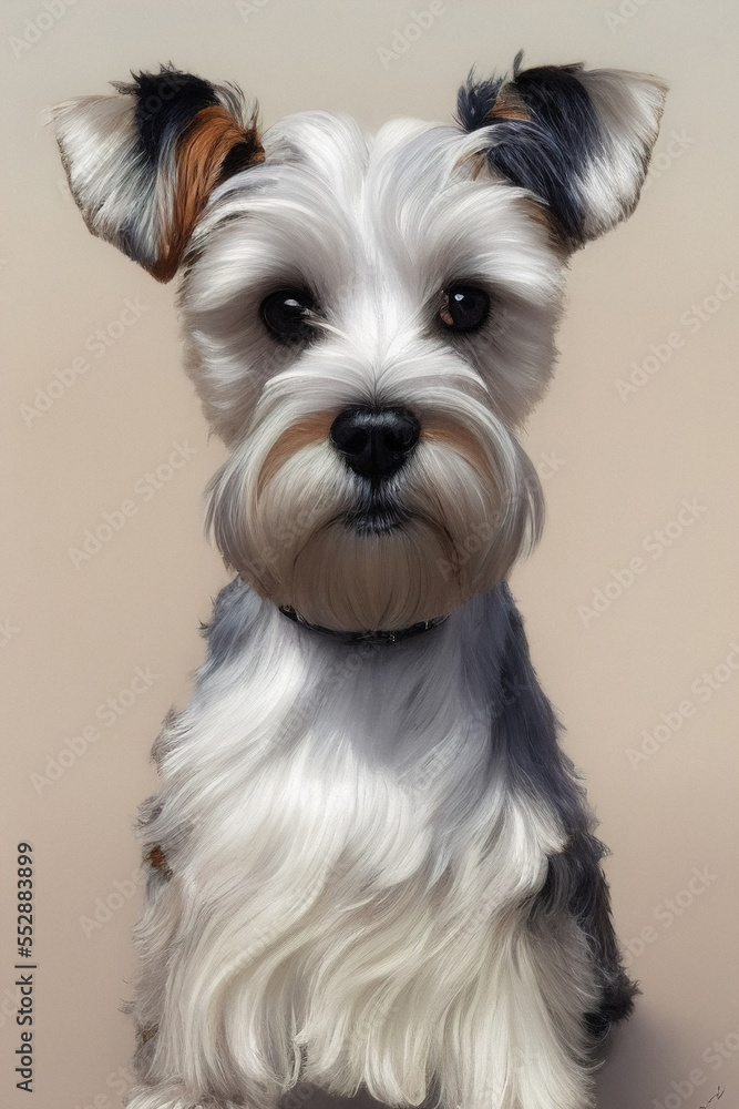 Miniature Schnauzer dog portrait, illustration, generative ai