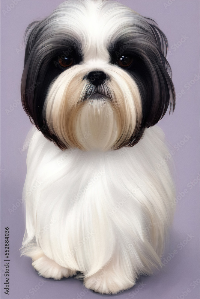 Shih tzu dog portrait, illustration, generative ai