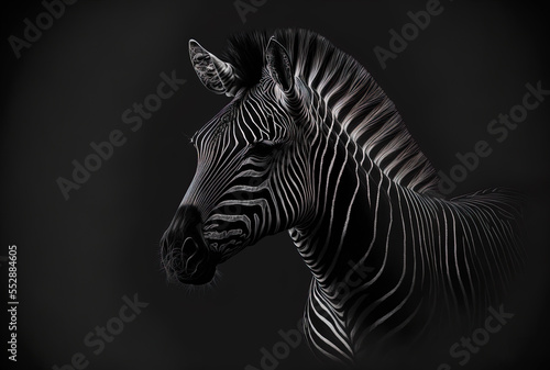 Zebra by Grevy on a black backdrop, remixed from Mehgan Murphy's photos. Generative AI