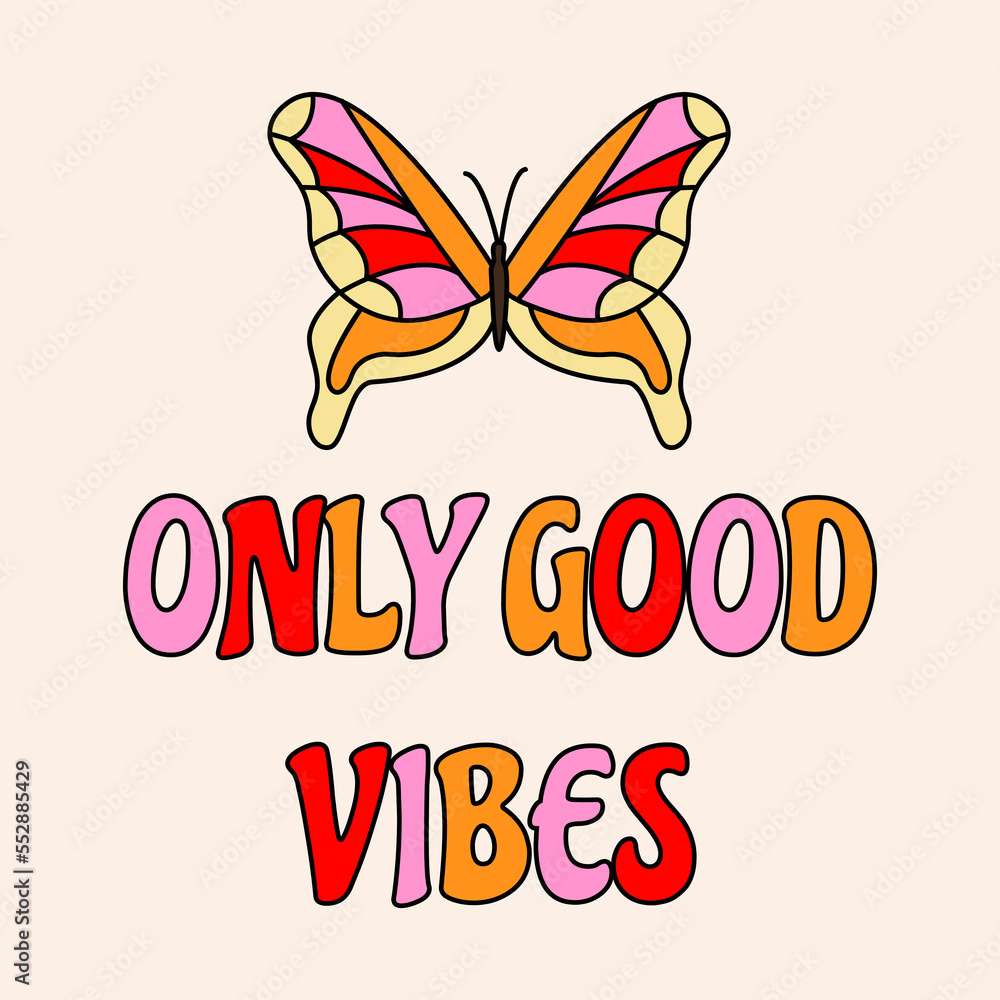 Obraz premium Retro nostalgic card. 90s style groovy vintage sticker. 70s doodle illustration