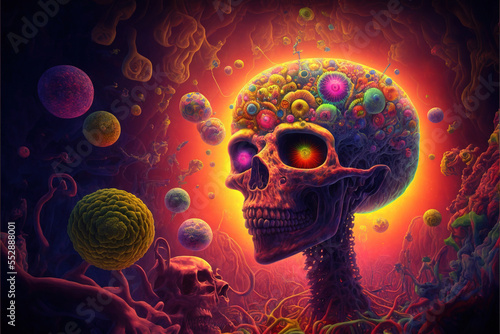 Multiverse Connected Through a Nervous System - Trippy Psychodelic Illustration - Generative AI