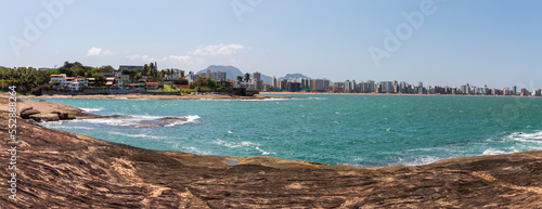 view of the sea from the beach panoramic of Praia do Morro Guarapari metropolitan region of Vitória, Espirito Santo, Brazil