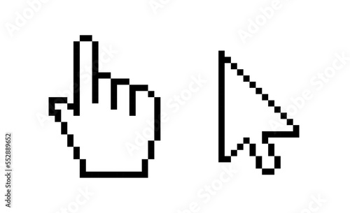 Pixel Cursor Arrow and Hand Click. Vector 