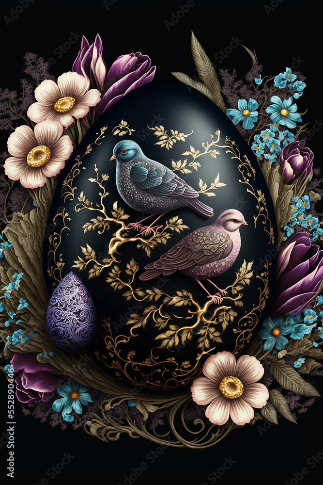 Ester eggs dark colors, Victorian style decoration