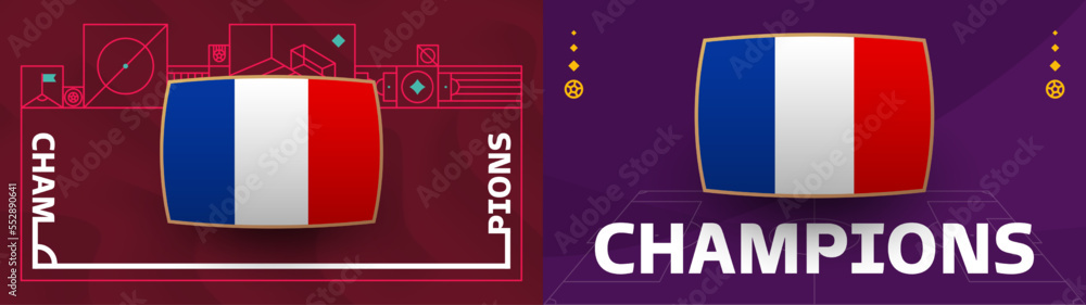 France champion Football 2022. Qatar, cup 2022 World Football championship match versus teams intro sport background, championship competition poster, vector France champion Football 2022. Qatar, cup 2022 World Football championship match versus teams intro sport background, championship competition poster, vector