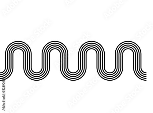 Striped pattern of black wavy parallel lines on a white background in retro style. Black and white design element. Abstract vector background
