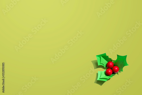Christmas holly berries - Paper craft - flat lay