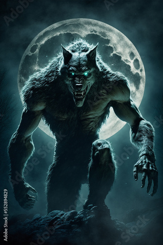 Fotografie, Obraz Generative AI illustration of scary werewolf