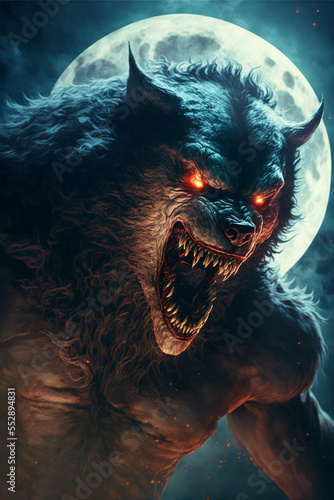 Obraz na plátně Generative AI illustration of scary werewolf