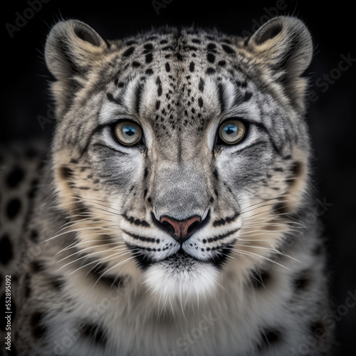 close up portrait of a snow leopard