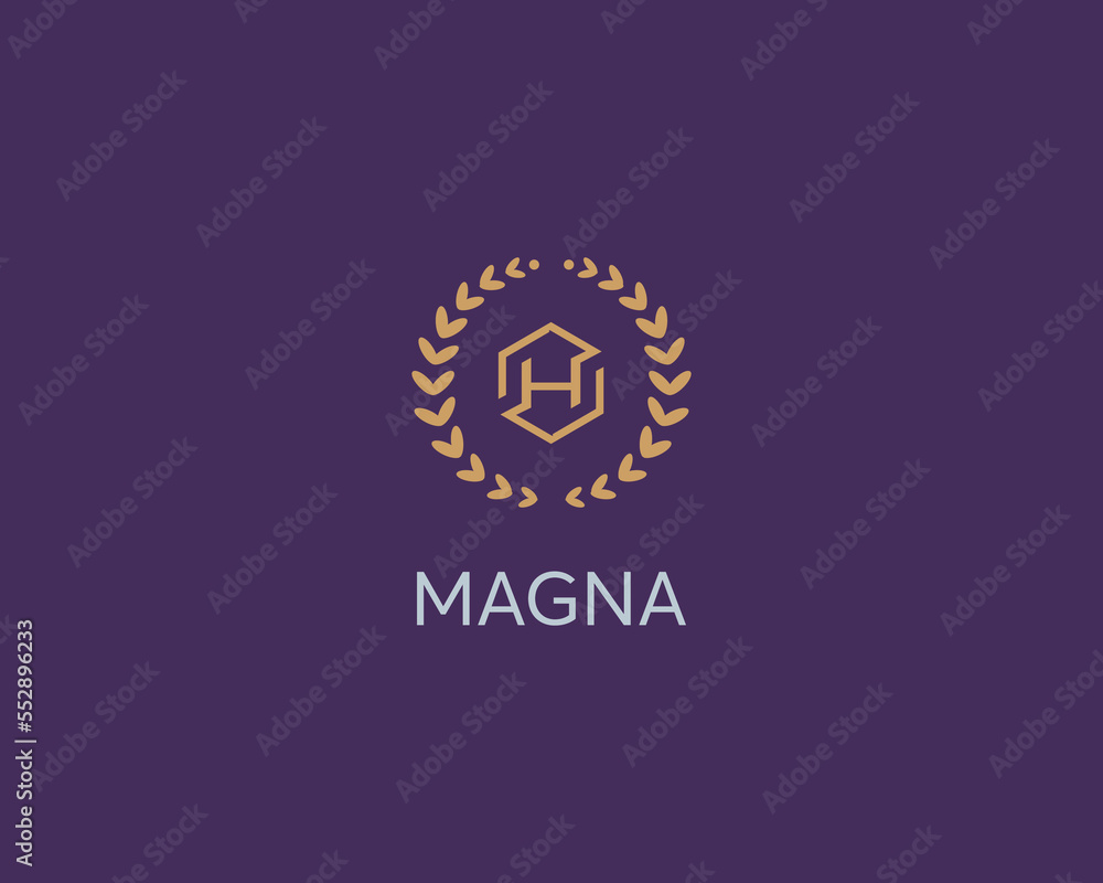 Fototapeta premium Letter H emblem. H monogram logo. Luxury alphabet round wreath frame icon sign. Vector illustration.