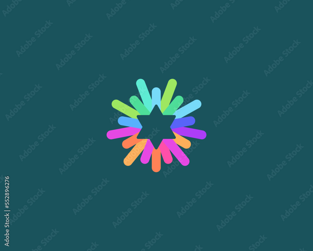 Abstract six pointed star with colorful lines, rays logo. Universal jewish judaism sign. Vector illustration. Abstract six pointed star with colorful lines, rays logo. Universal jewish judaism sign. Vector illustration.