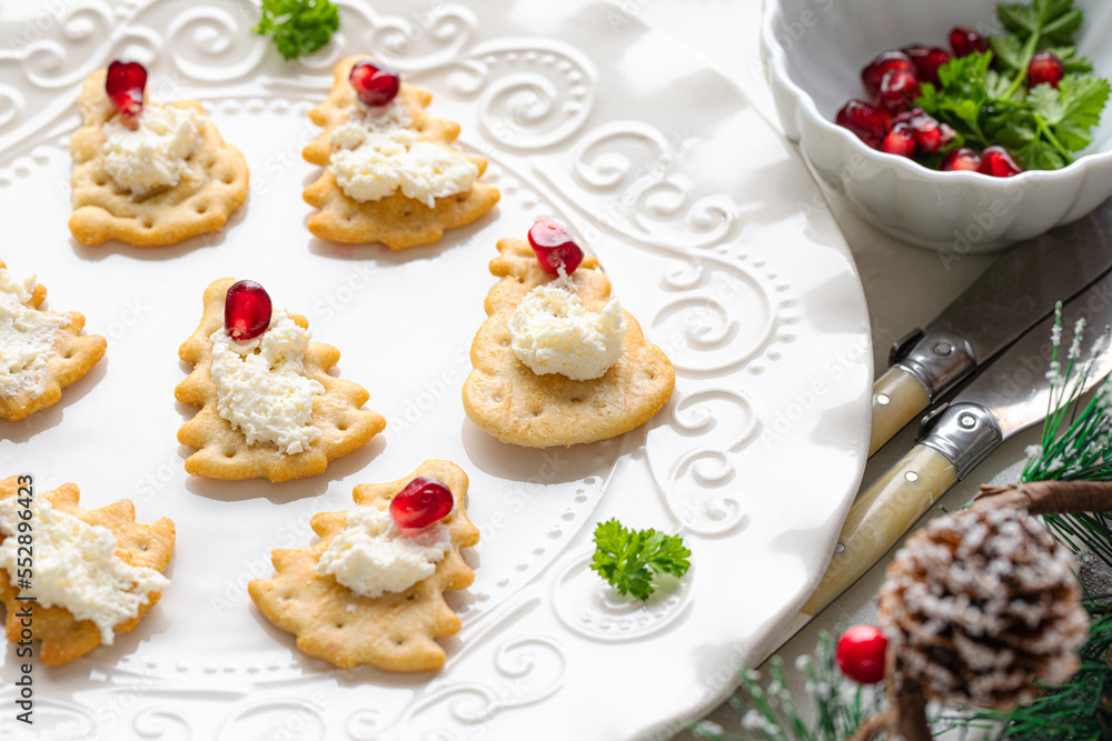 canape with cheese. Christmas appetizer.