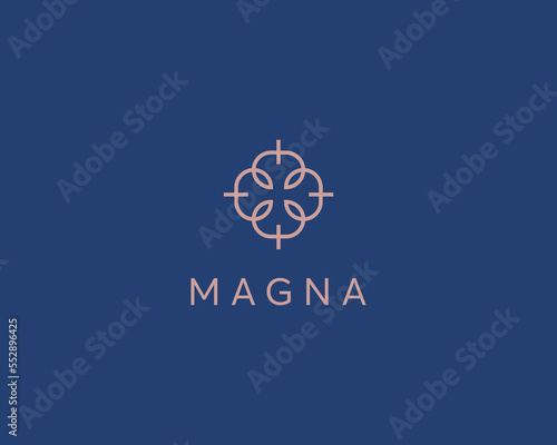 Abstract rounded logo. Premium vintage jewelry salon cosmetics logotype. Vector illustration.